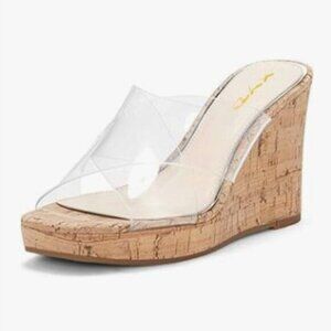 XYD Transparent Platform High Heel Clear Crisscross Strappy Cork Wedges Sandals